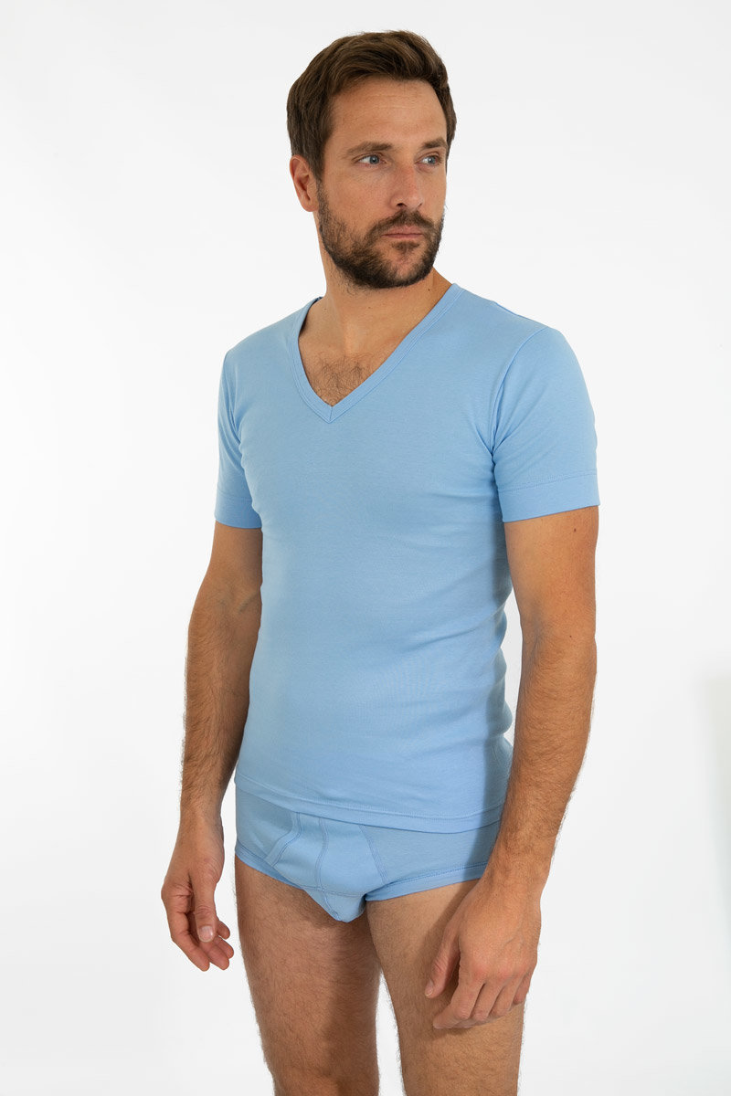 ARMOR-LUX T-shirt col V - coton peigné Homme CIEL S