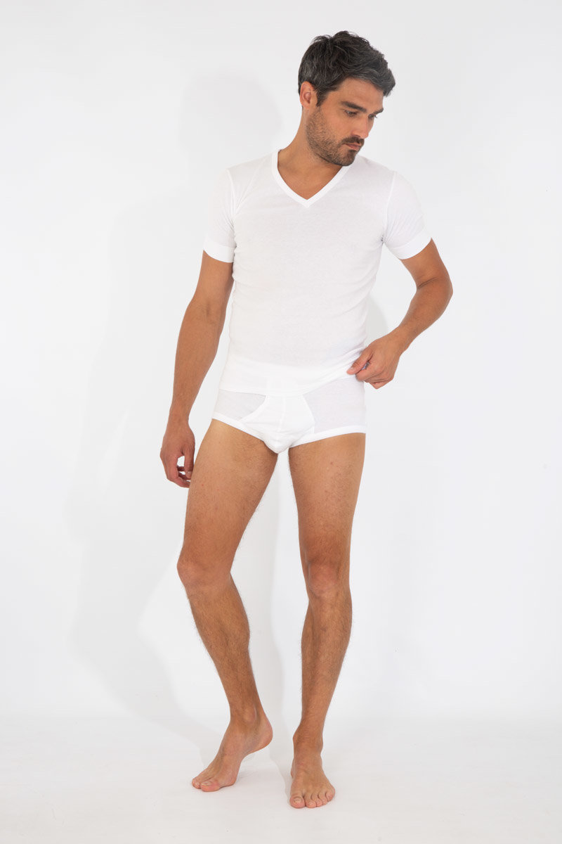 ARMOR-LUX Slip ouvert ceinture latex - coton Homme BLANC M