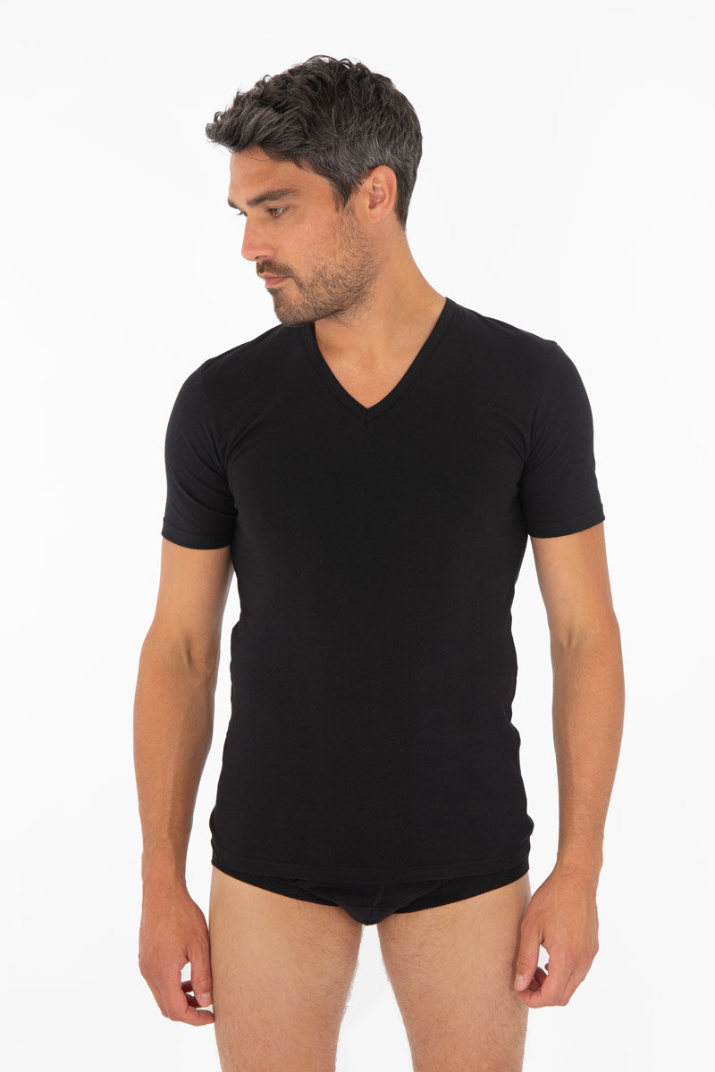 ARMOR-LUX T-shirt col V - coton léger Homme NOIR EBENE 2XL