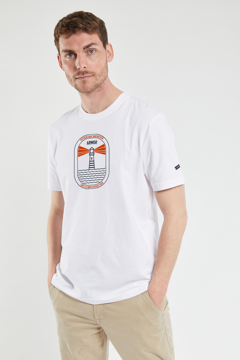 ARMOR-LUX T-shirt phare - coton léger Homme Blanc Sérig. Médaillon phare XS