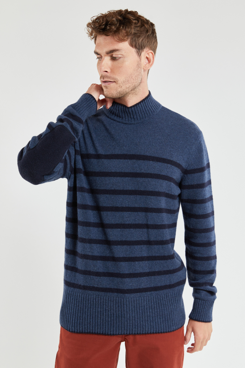 Armor-Lux Pull Rayé Col Montant Deauville - Laine Homme Blue Stone/ Navire 2Xl