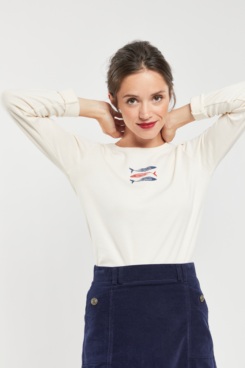 ARMOR-LUX T-shirt manches longues poissons - coton Femme Nature Séri.3 Sardines XS - 36