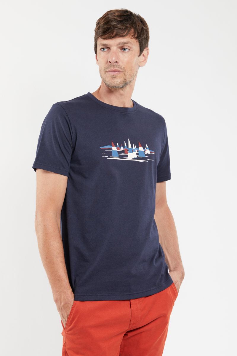 ARMOR-LUX T-shirt sérigraphié - coton Homme Marine Deep/collage voiles S