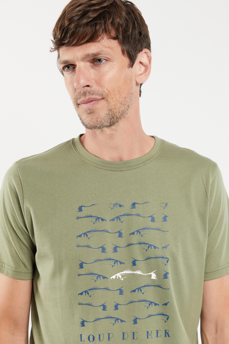ARMOR-LUX T-shirt sérigraphié - coton Homme Military/Loup de Mer S
