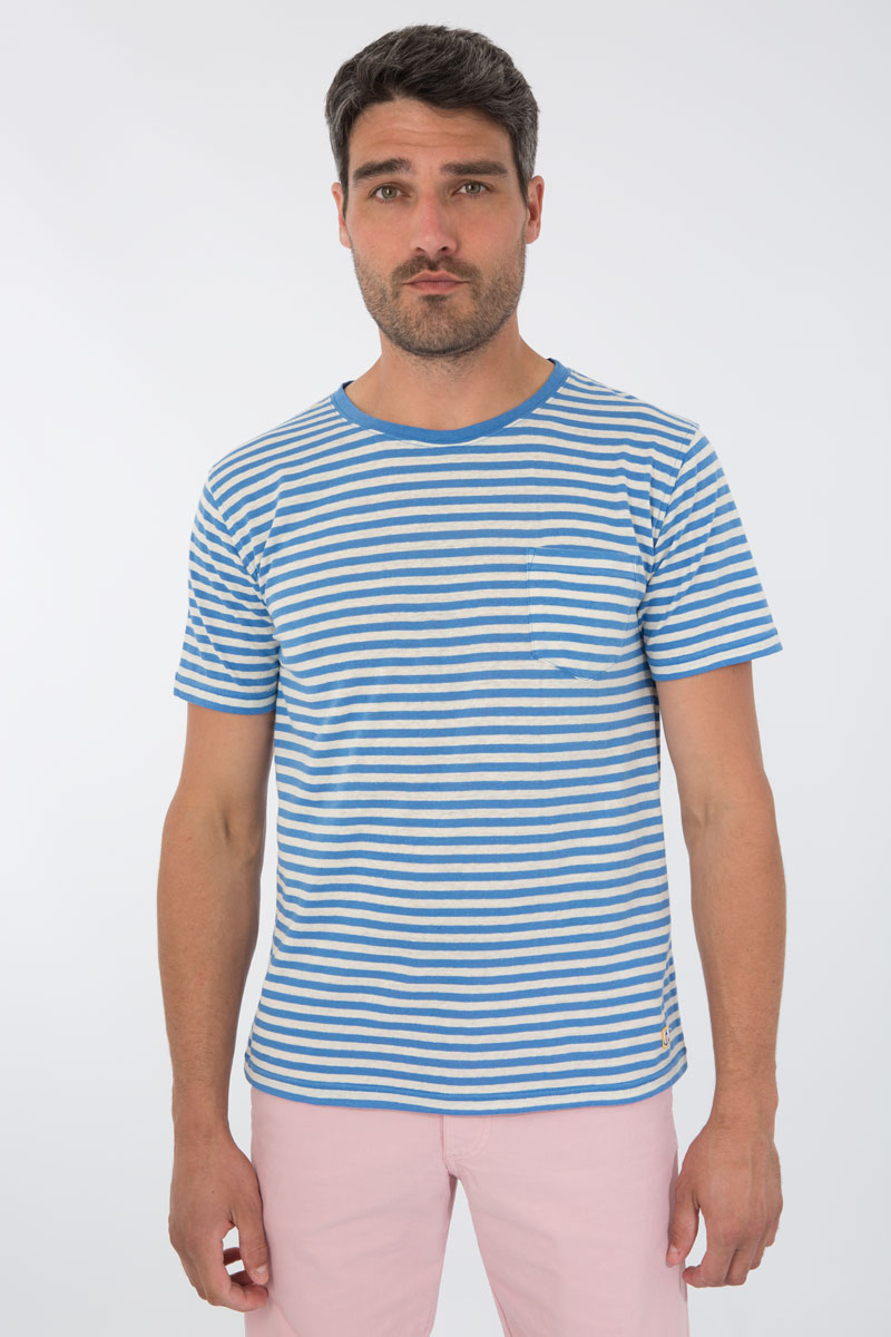 ARMOR-LUX T-shirt rayé Héritage - coton et lin Homme Lapis/Nature XS