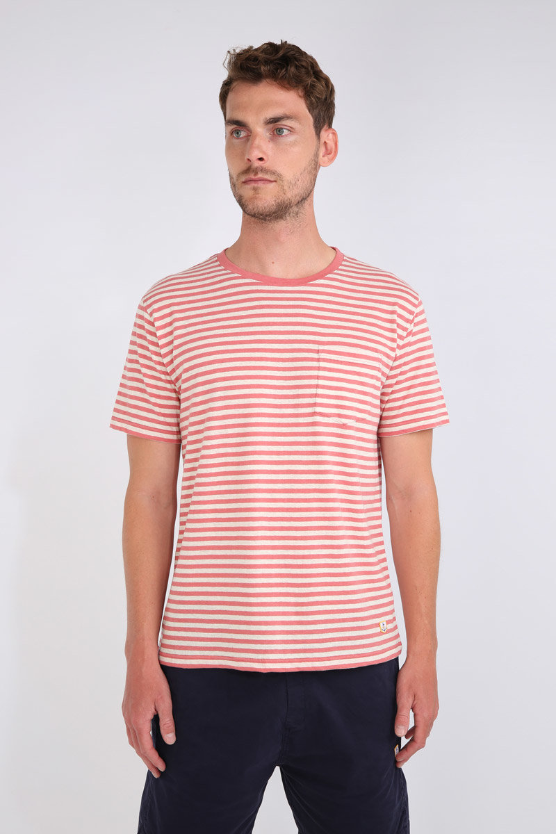 ARMOR-LUX T-shirt rayé Héritage - coton et lin Homme Rosewood/Nature XL