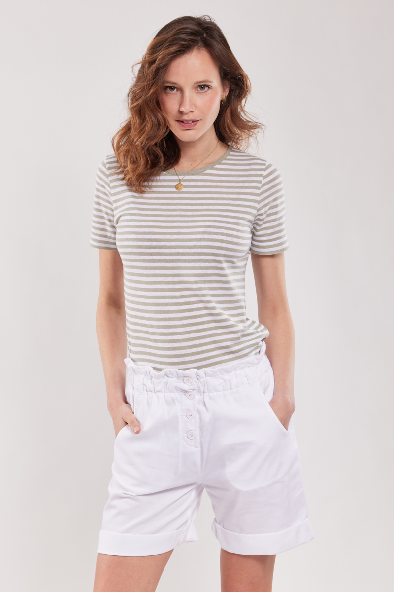 ARMOR-LUX T-shirt rayé - coton et lin Femme Blanc/Oyat XS - 36