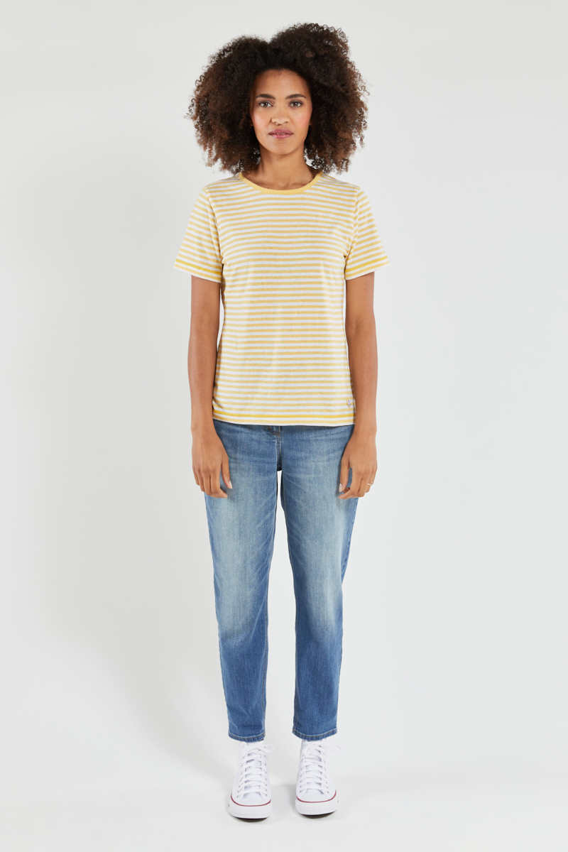 ARMOR-LUX T-shirt rayé Héritage - coton et lin Femme Blanc/Blondeur XL - 44