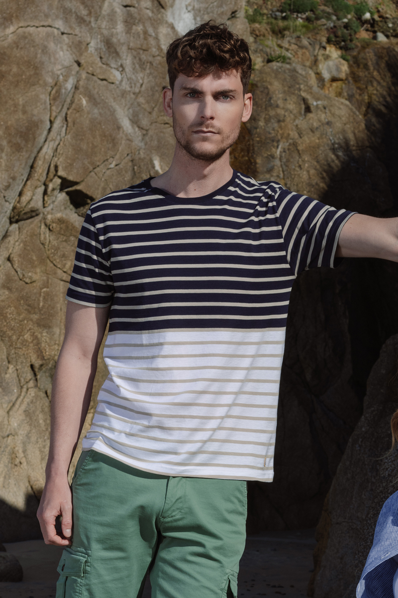 ARMOR-LUX T-shirt bicolore Héritage - coton léger Homme Navire/Blanc/Flax S