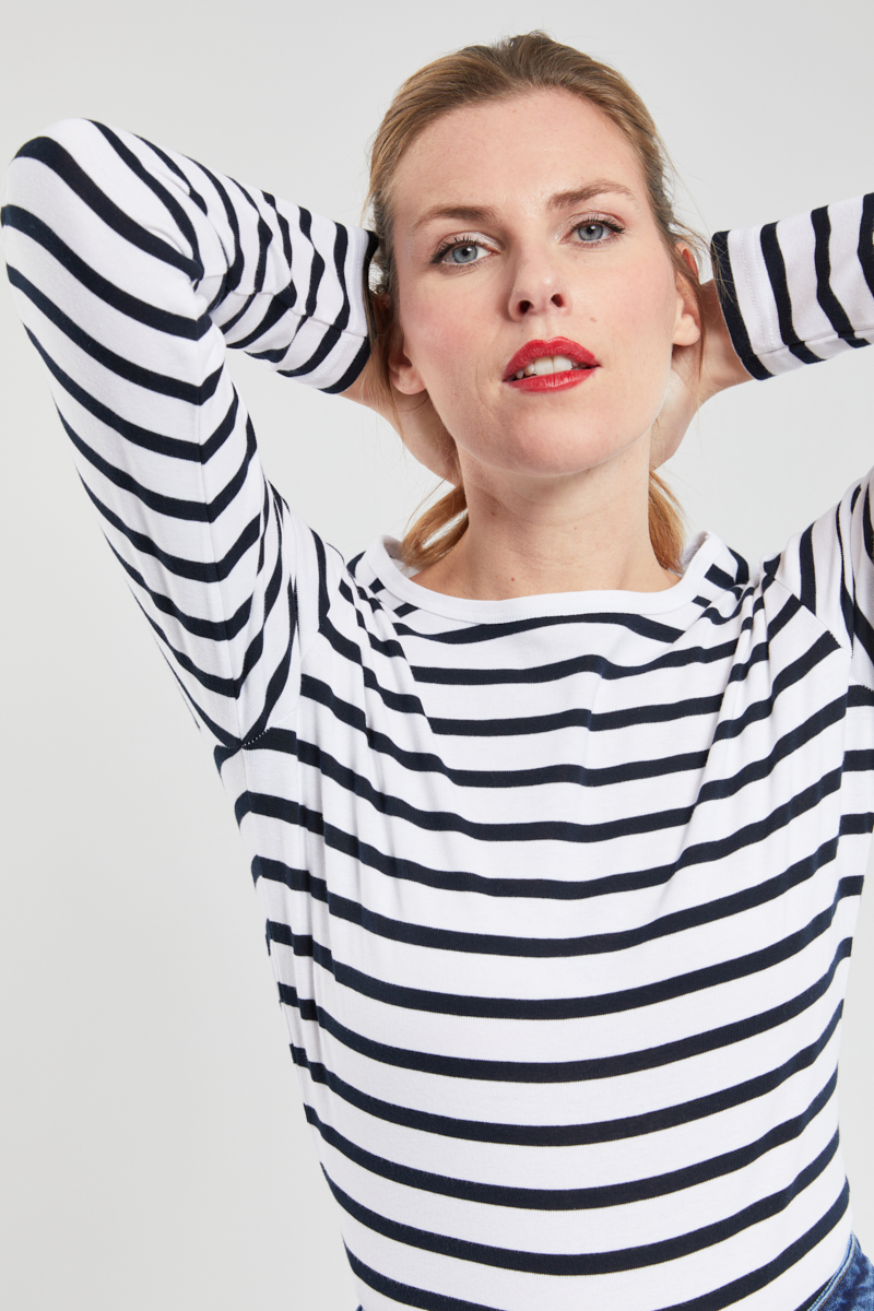 ARMOR-LUX Marinière Crozon - coton Femme Blanc/Rich navy S - 38