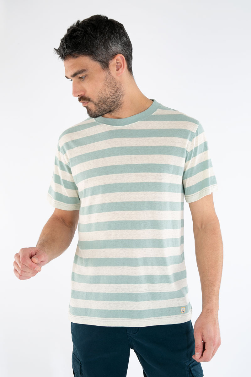 ARMOR-LUX T-shirt rayé Héritage - coton et lin Homme Marsouin/Nature S