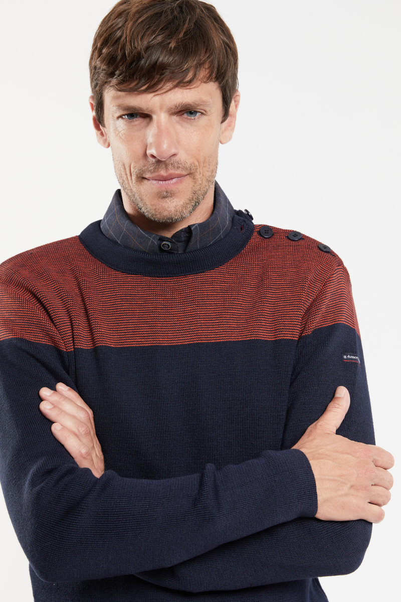 ARMOR-LUX Pull marin fantaisie Homme Navire/Tajine XS