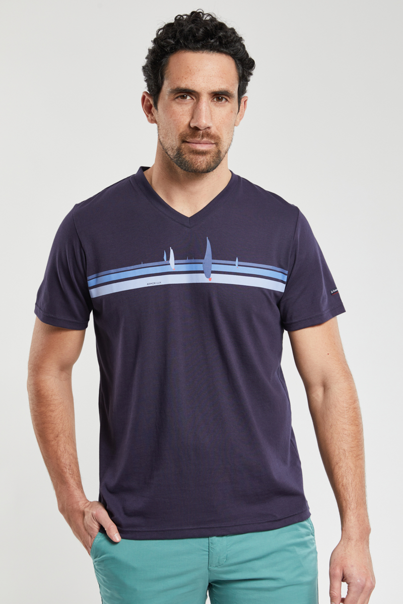 ARMOR-LUX T-shirt sérigraphié - coton Homme Horizon Rayé/Navire S