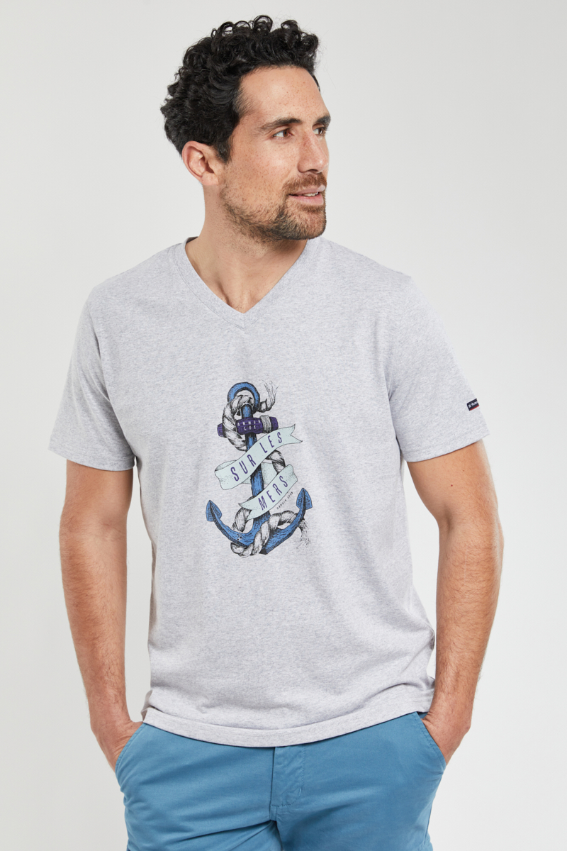 ARMOR-LUX T-shirt sérigraphie ancre - coton léger Homme Vieille Ancre/Gris Chiné S