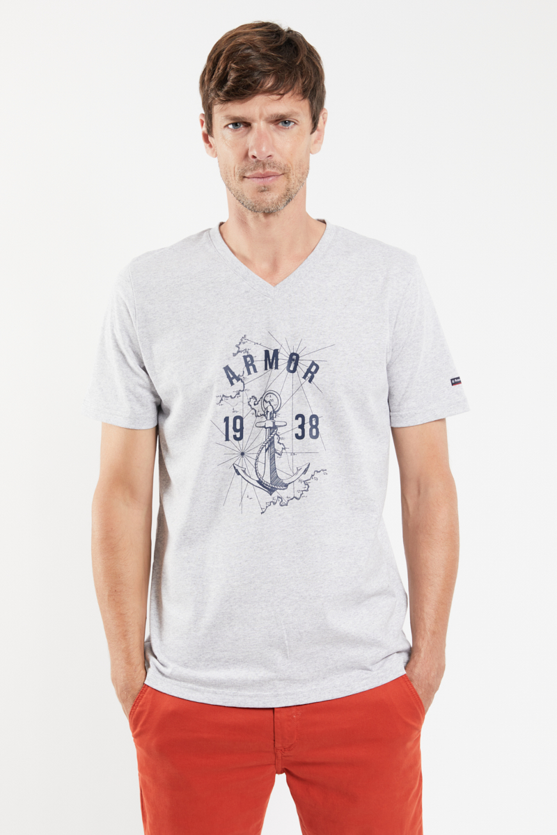 ARMOR-LUX T-shirt sérigraphié - coton Homme Gris chiné/ancre sur carte S
