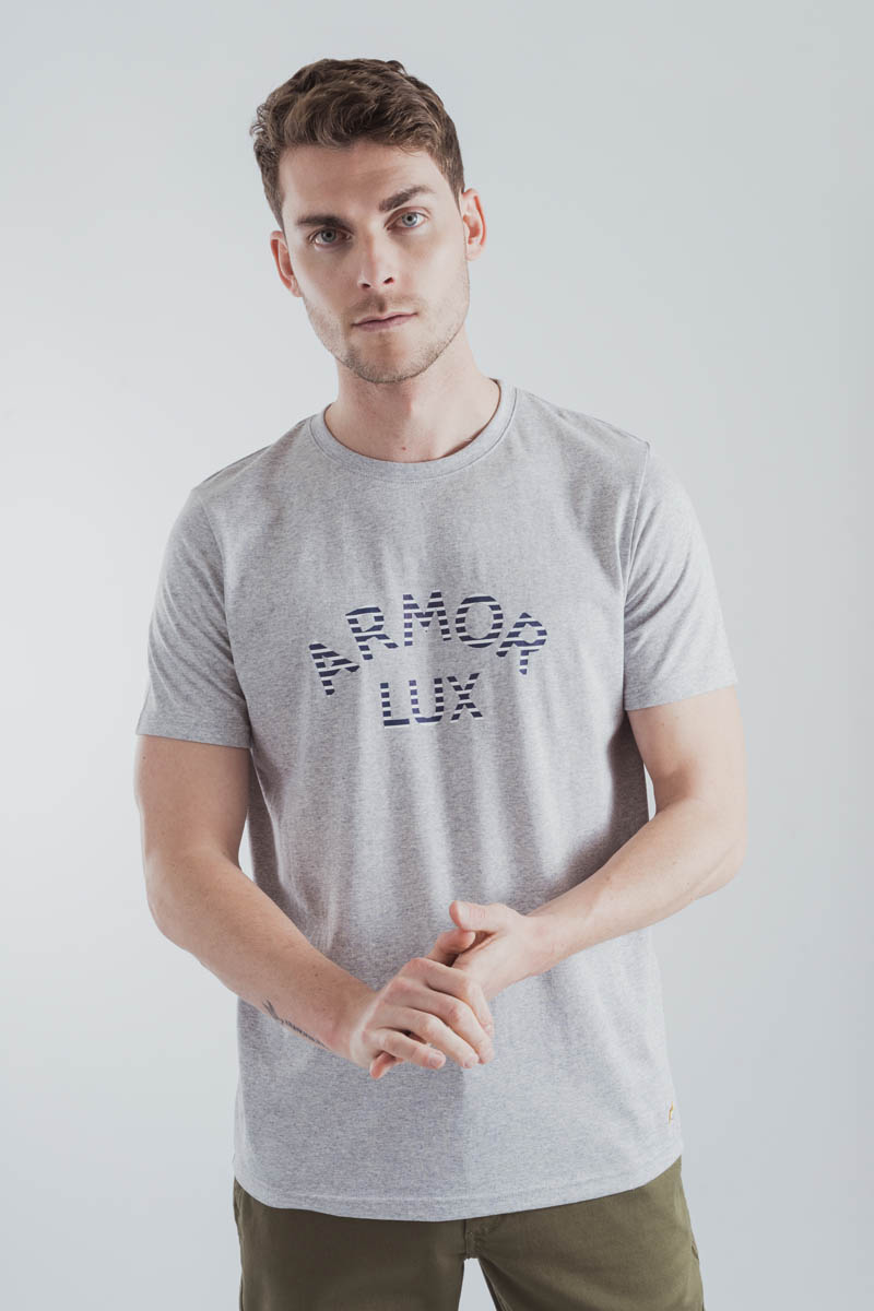 ARMOR-LUX T-shirt sérigraphié Armor-lux - coton léger Homme Gris chiné/Armor rayé S