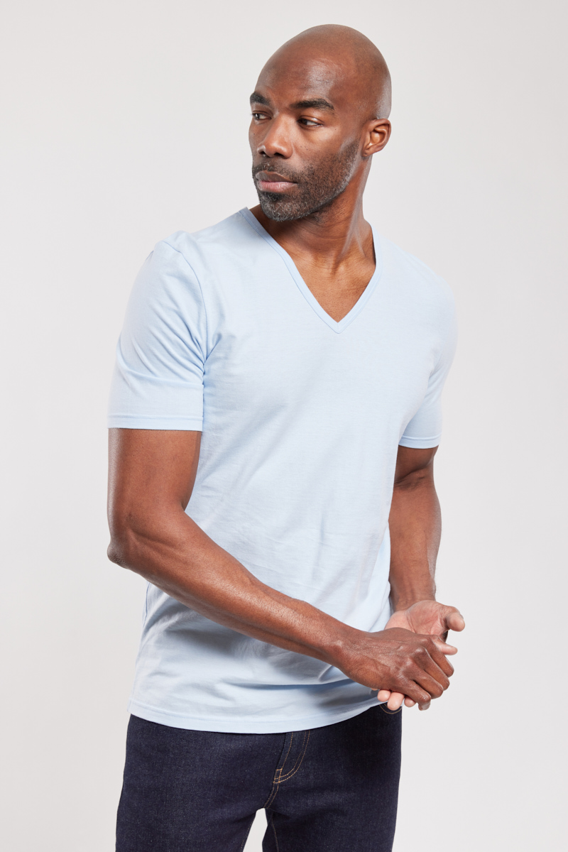 ARMOR-LUX T-shirt col V - coton léger biologique Homme AZUR XL