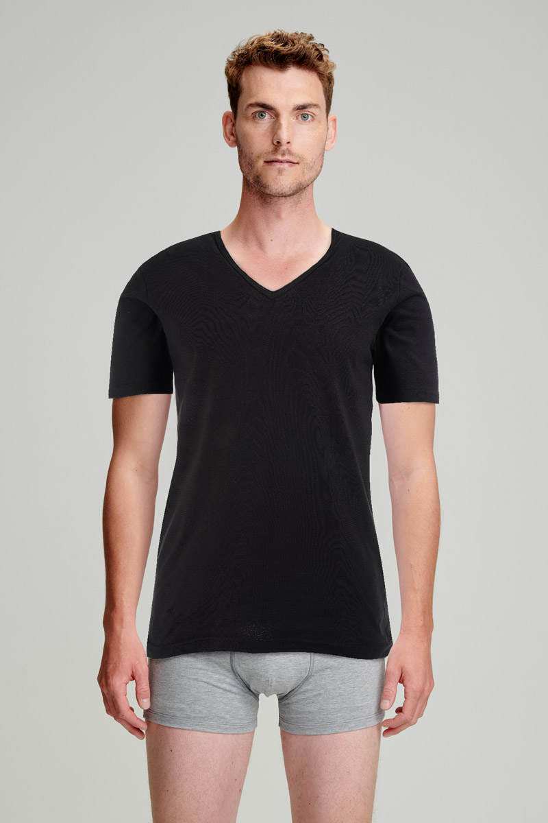 ARMOR-LUX T-shirt col V - coton léger issu de l?agriculture biologique Homme Noir (THEN) S