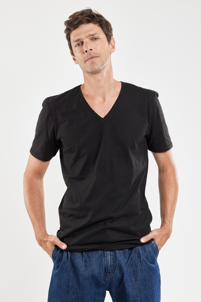 ARMOR-LUX T-shirt col V - coton léger issu de l?agriculture biologique Homme Noir (THEN) 4XL