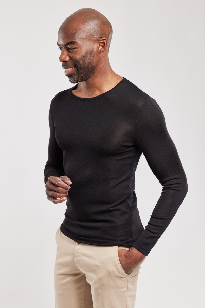 ARMOR-LUX T-shirt manches longues - laine et soie Homme Noir 2XL