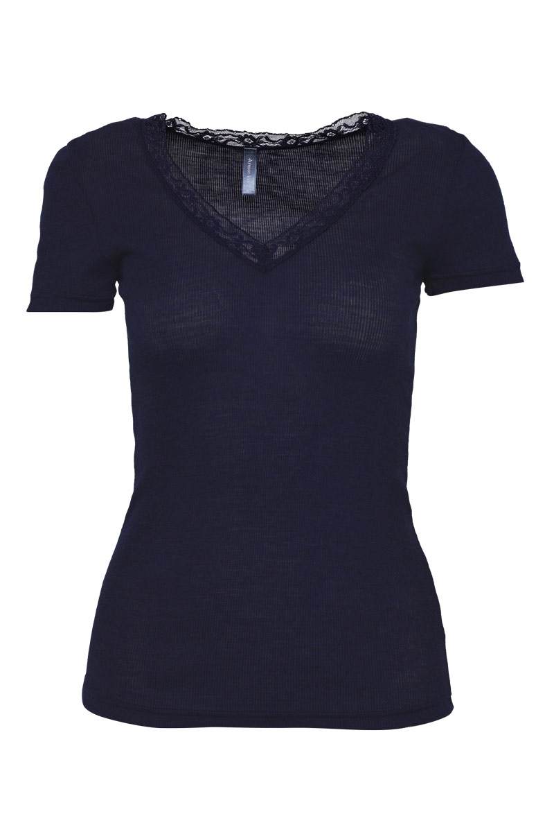 ARMOR-LUX T-shirt col V - laine et soie Femme Seal XL - 44