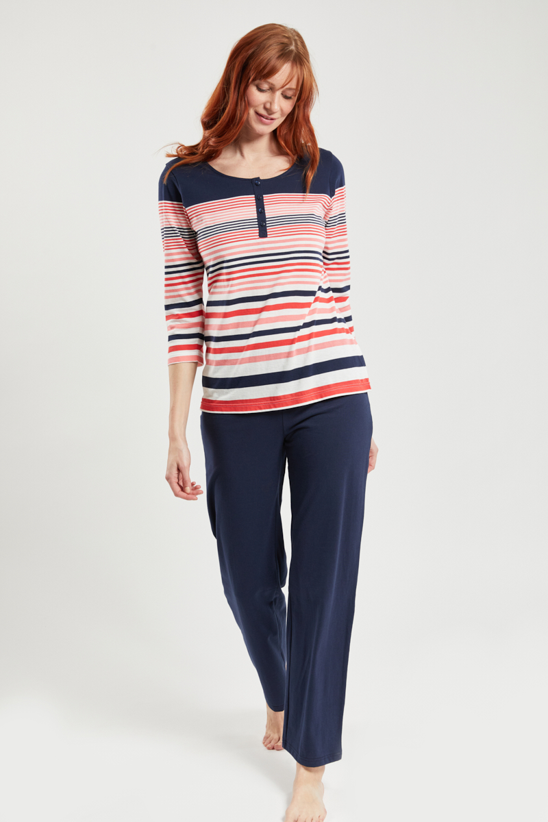 ARMOR-LUX Pyjama rayé - coton léger issu de l?agriculture biologique Femme Marine deep/ Blanc/ Fire/ 3XL - 48