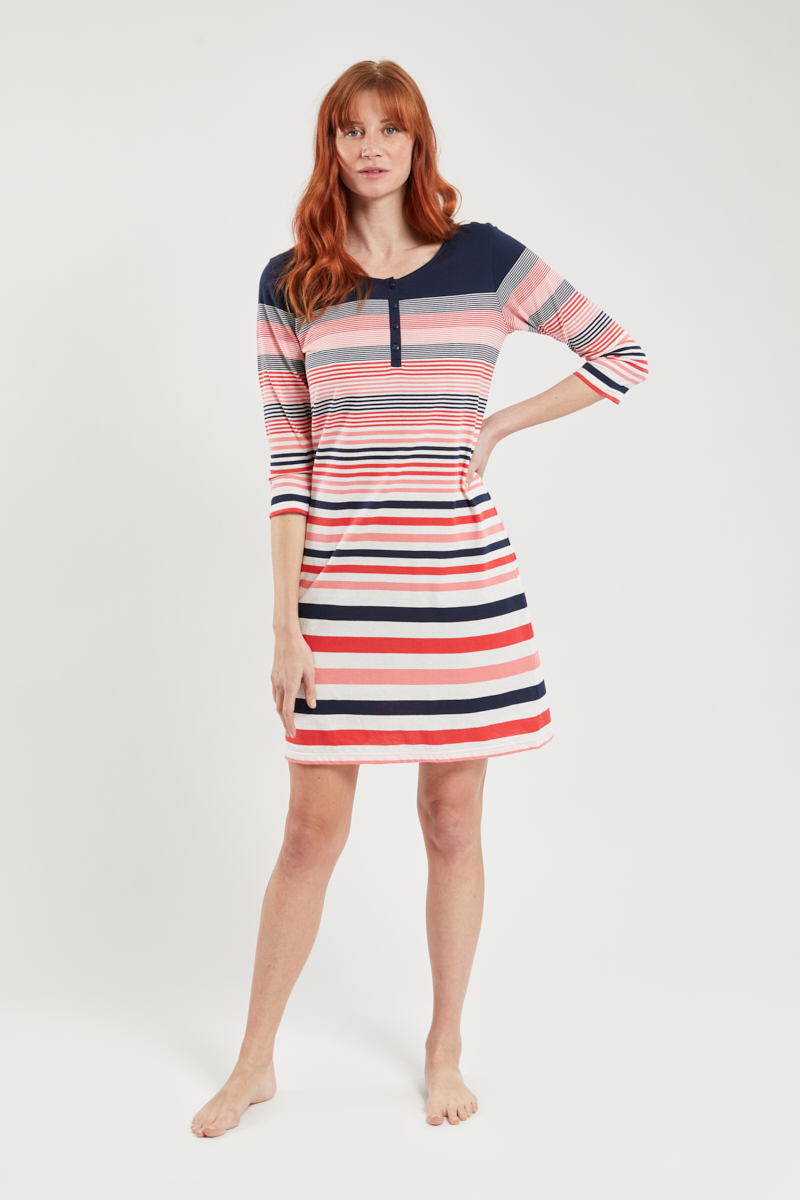 ARMOR-LUX Chemise de nuit rayée - coton issu de l?agriculture biologique Femme Marine deep/ Blanc/ Fire/ L - 42