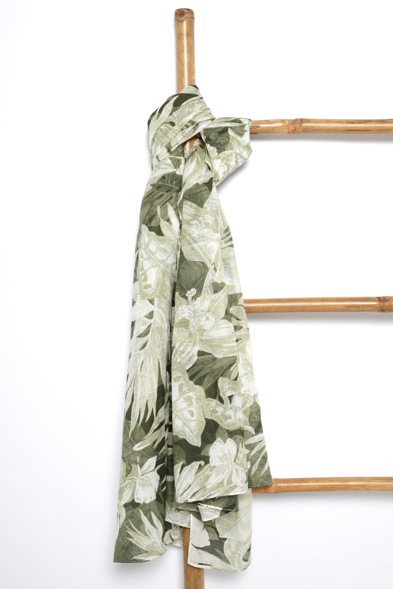 ARMOR-LUX Foulard motif  jungle  - coton Femme Imp.Feuilles Military TU