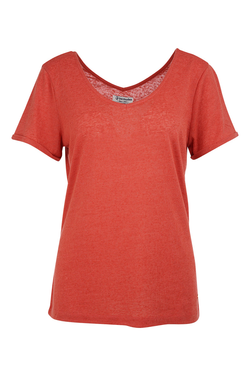 BERMUDES T-shirt col V CLARYS - polyester recyclé et lin Femme PAPRIKA S - 38