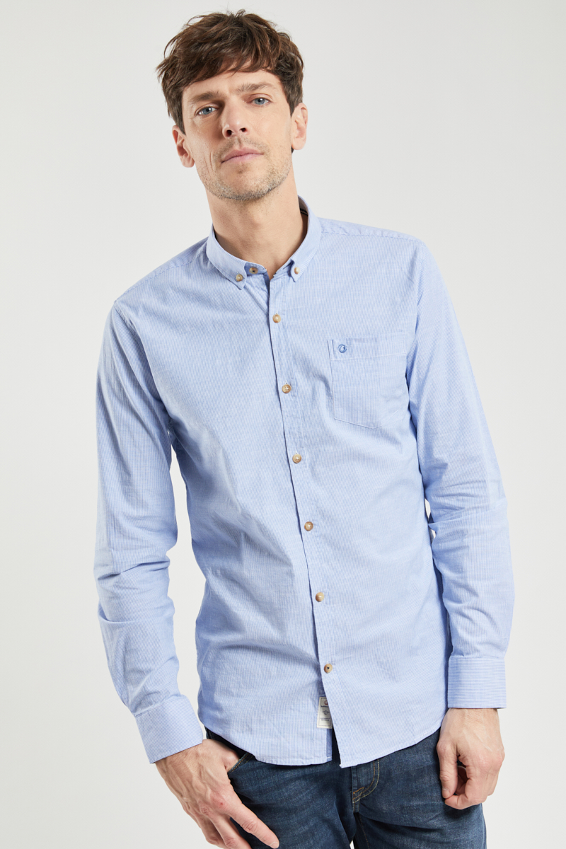BERMUDES Chemise fines rayures EDGAR coupe droite - coton Homme NAVY RAYE S