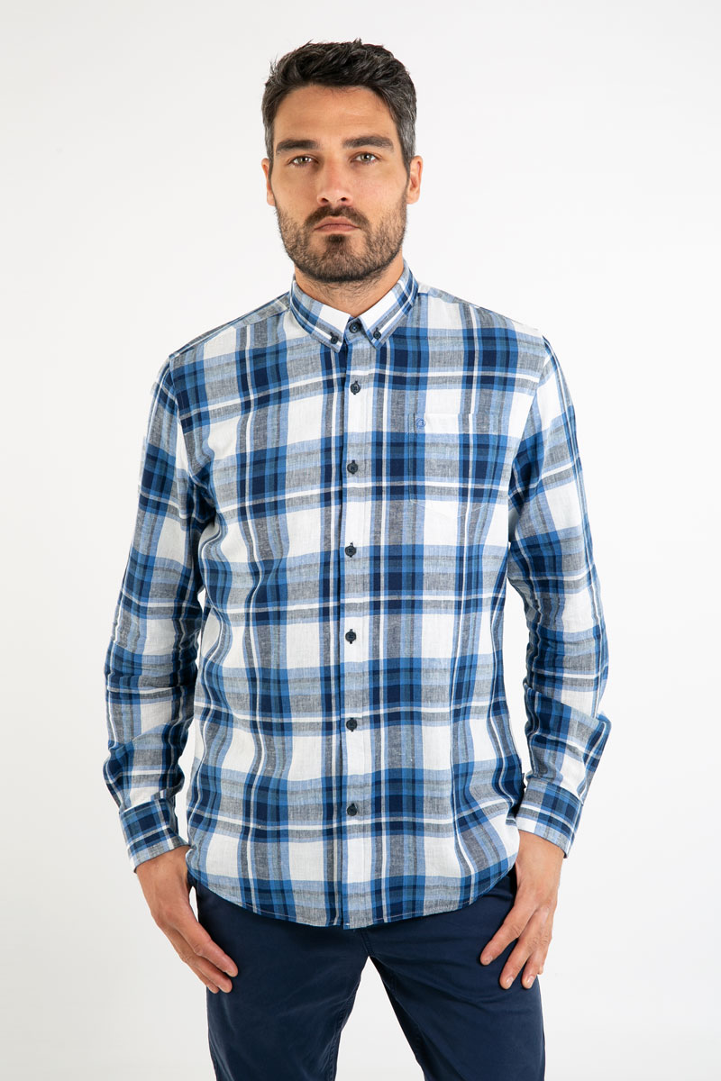 Chemise à carreaux EDDEX coupe droite - coton et lin