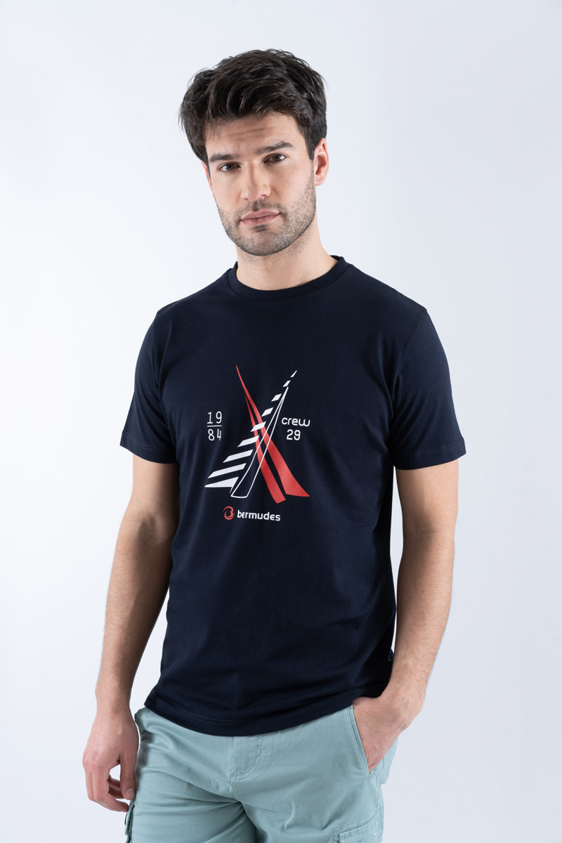 BERMUDES T-shirt imprimé VASCO - coton biologique Homme NAVY S