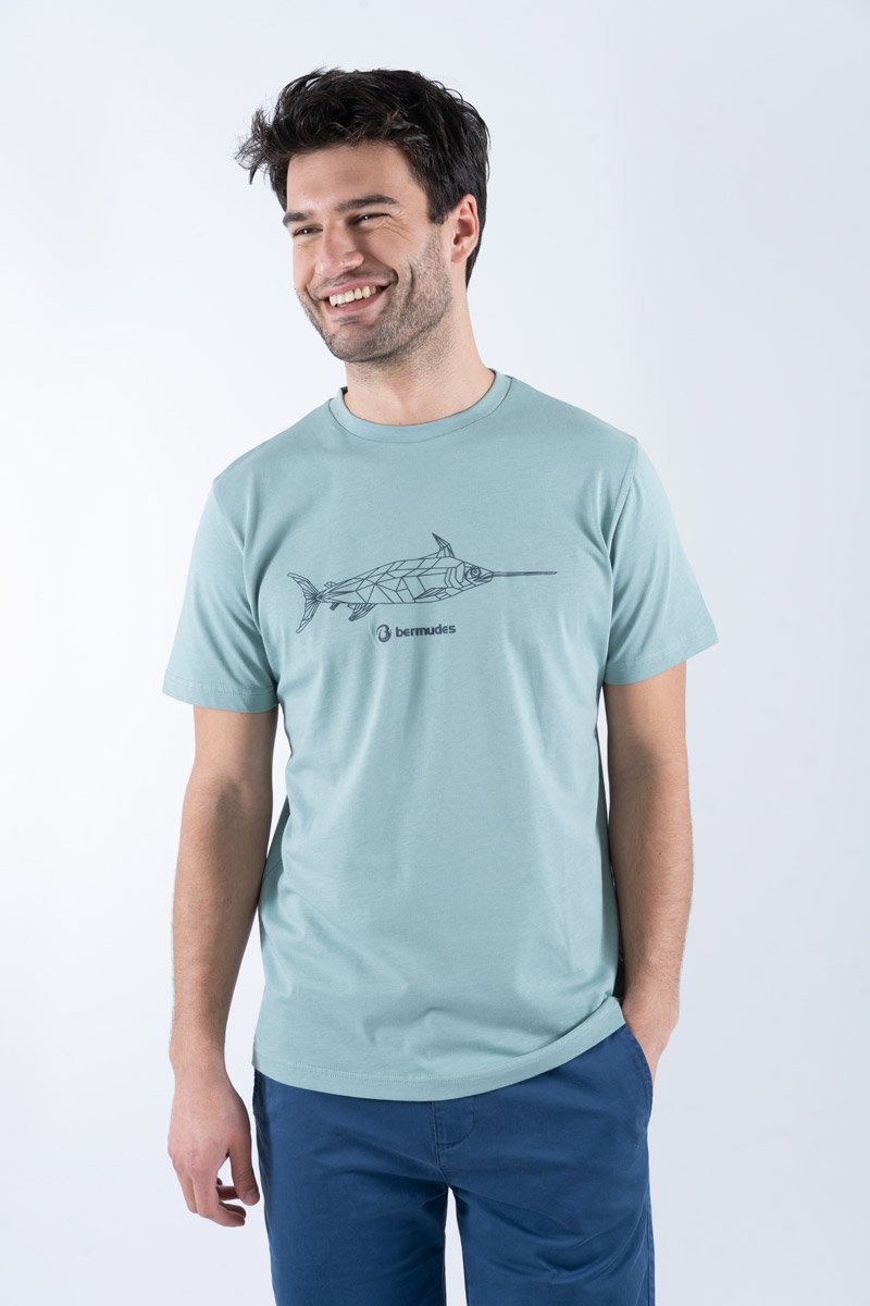 BERMUDES T-shirt imprimé VACLAV - coton biologique Homme VERT d'EAU XXL