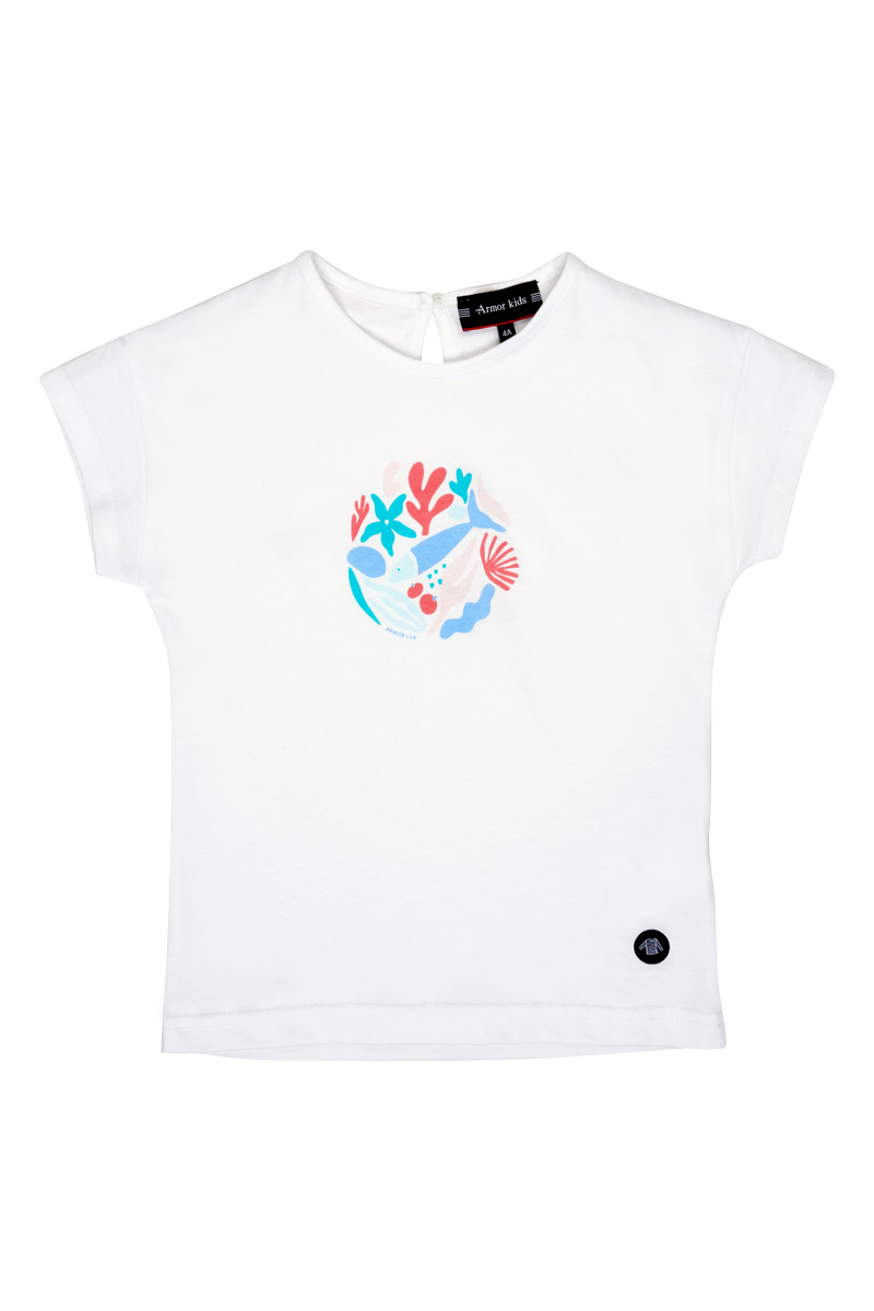 ARMOR-LUX T-shirt motif marin - coton léger Enfant Blanc sérigraphie océan 4 ANS