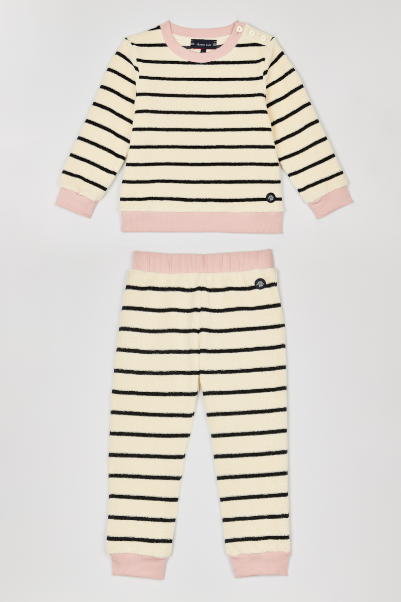 ARMOR-LUX Pyjama rayé Kids - coton bouclette Enfant Nature/Marine deep 12 ANS