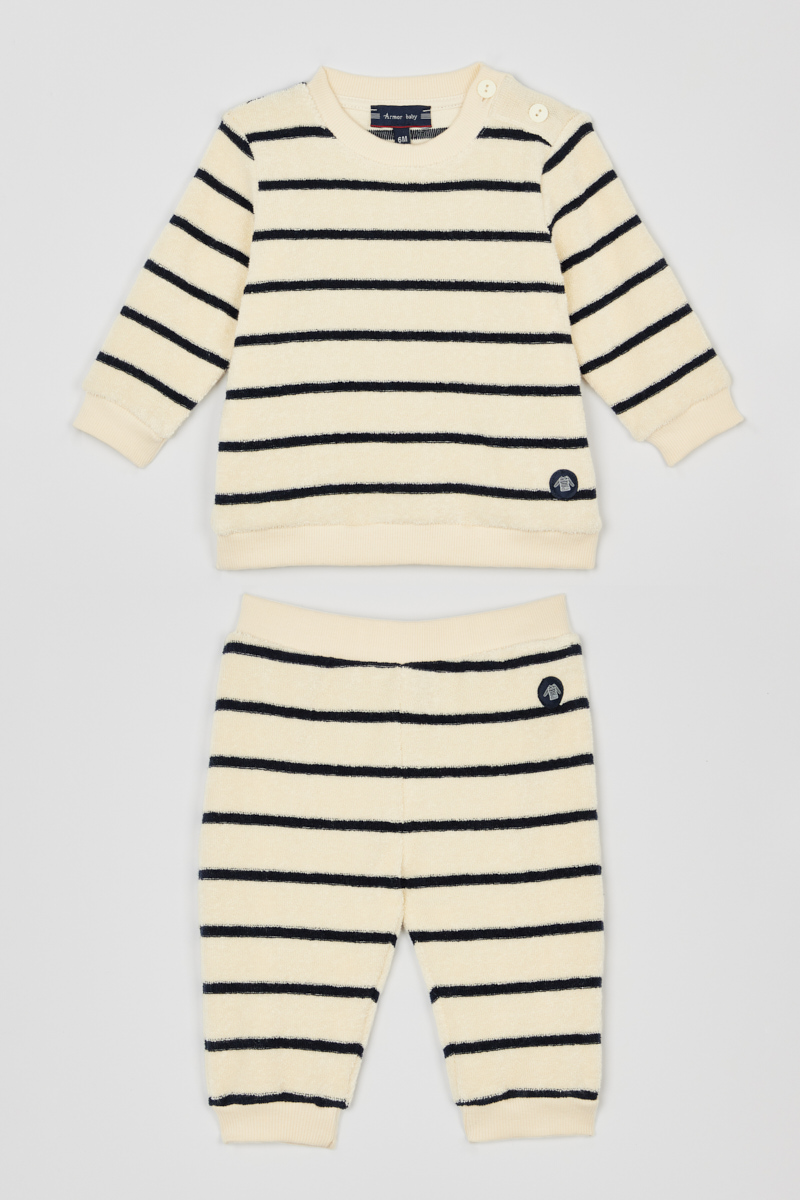 ARMOR-LUX Pyjama rayé Baby - coton bouclette Enfant Nature/Marine deep 3 ANS