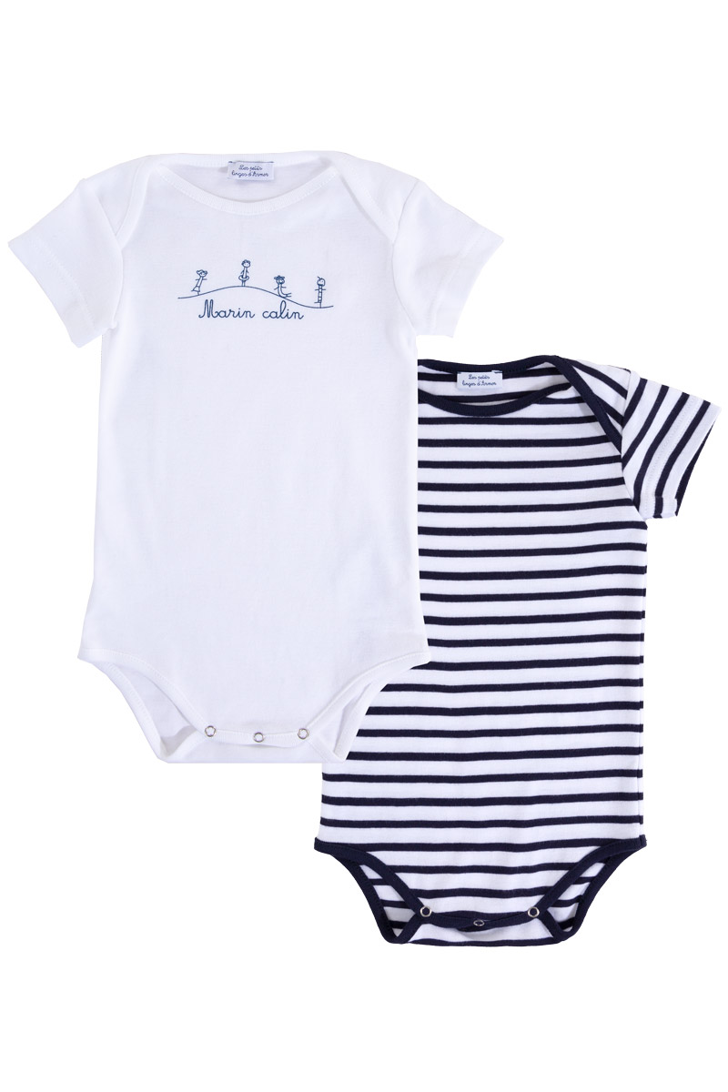 ARMOR-LUX Lot de 2 Bodies Yannig Baby - cotton Enfant Blanc/Navire 3 MOIS