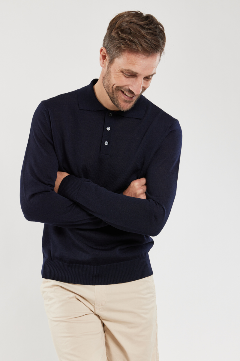 berac polo manches longues - laine homme 070 navy m