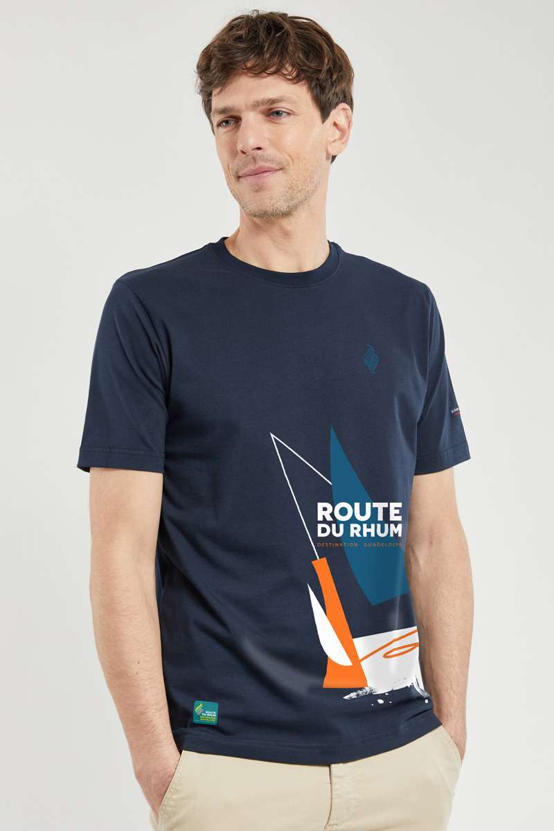 ARMOR-LUX T-shirt logo et affiche Route du Rhum 2022 - Coton léger Homme Rich Navy-Bateau côté RD22 XS