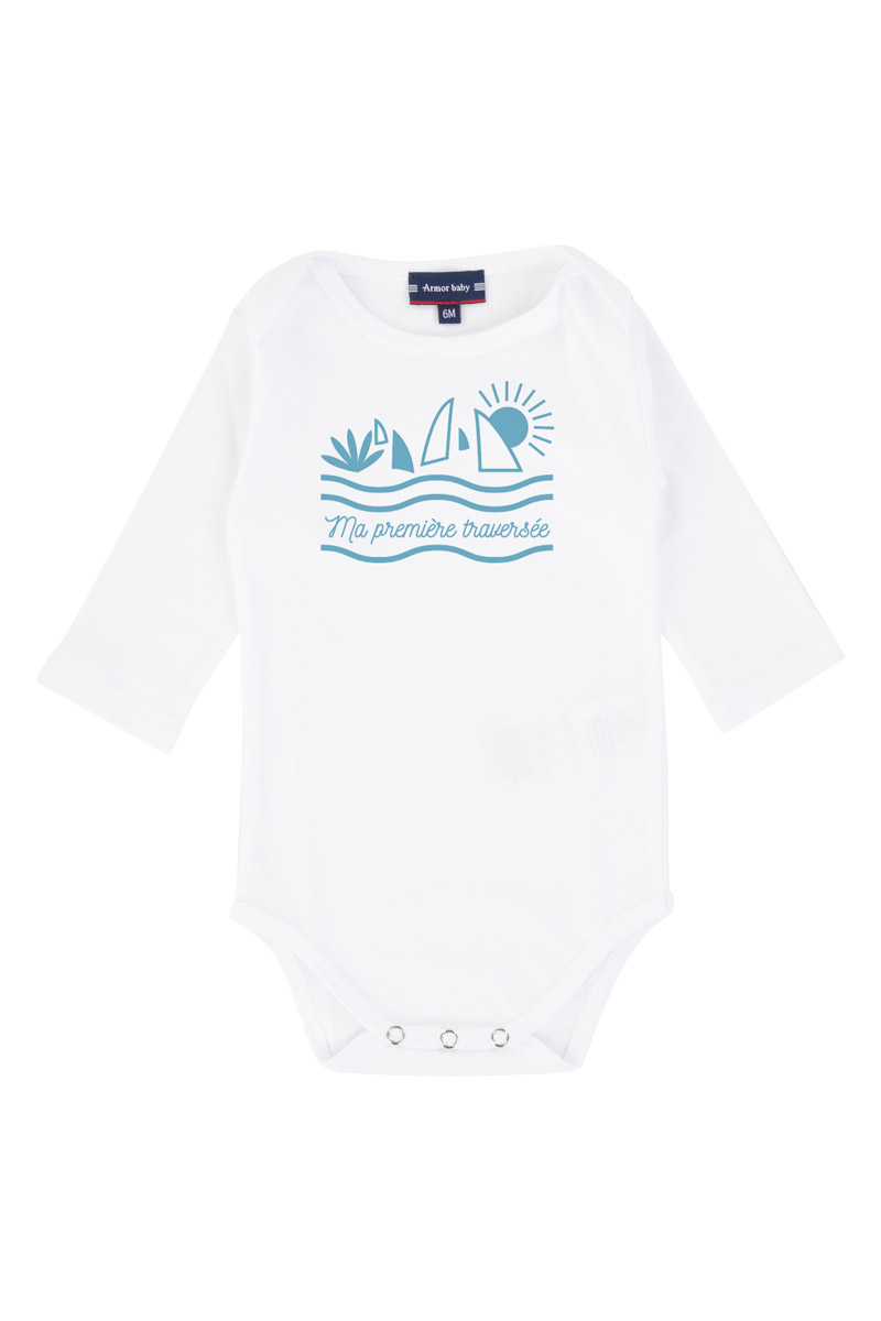 ARMOR-LUX Body Route du Rhum - Destination Guadeloupe Enfant Blanc-Dessin bleu RDR22 3 MOIS